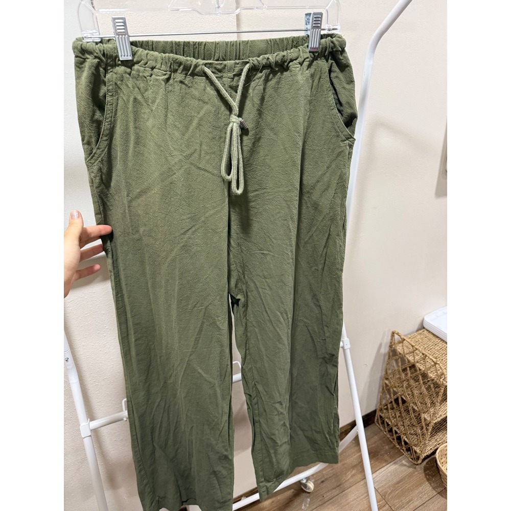 Womens Minimalist Coastal Casual Boho Olive Green Textured Pants Size Medium